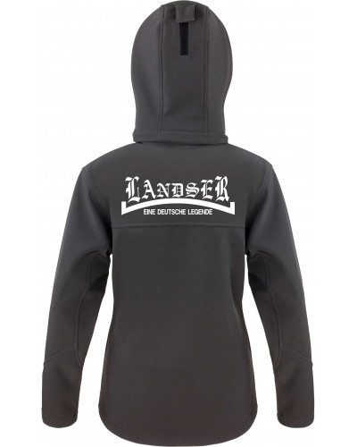 Bestickte Damen Softshell Kapuzenjacke (Landser, weiß)