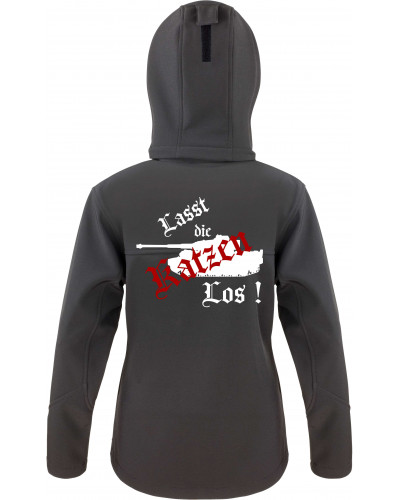 Bestickte Damen Softshell Kapuzenjacke (Lasst die Katzen los)
