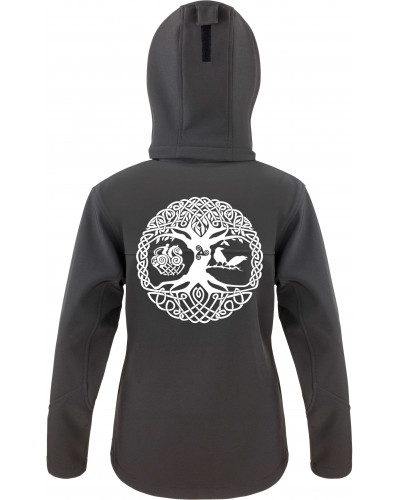 Bestickte Damen Softshell Kapuzenjacke (Lebensbaum)