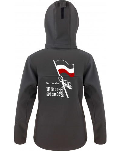 Bestickte Damen Softshell Kapuzenjacke (Nationaler Widerstand, Fahne)