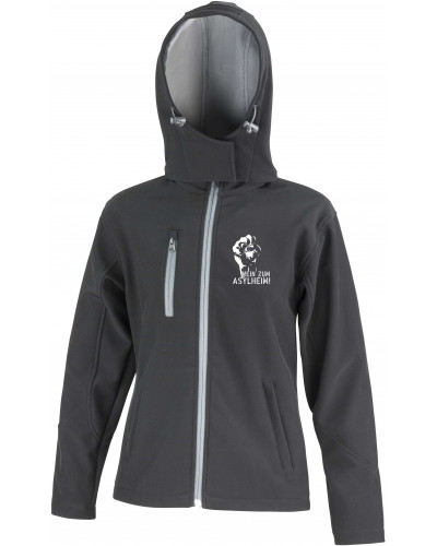 Bestickte Damen Softshell Kapuzenjacke (Nein zum Asylheim)