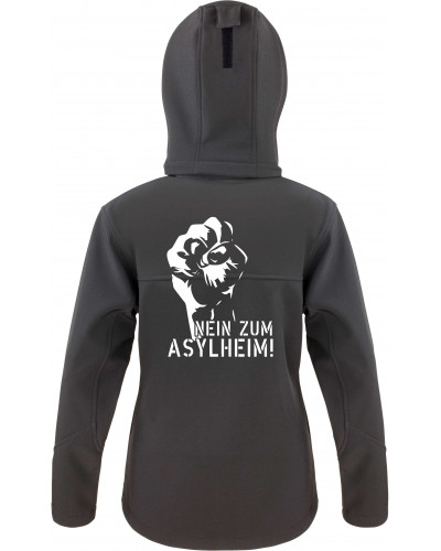 Bestickte Damen Softshell Kapuzenjacke (Nein zum Asylheim)