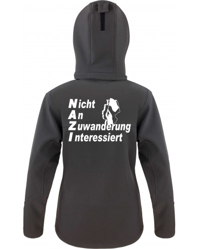 Bestickte Damen Softshell Kapuzenjacke (Nicht an Zuwanderung interessiert, Fahne)