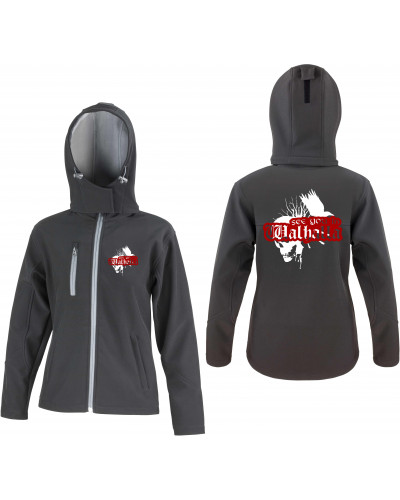 Bestickte Damen Softshell Kapuzenjacke (See you in Walhalla, Totenkopf)