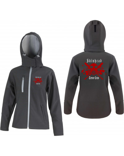 Bestickte Damen Softshell Kapuzenjacke (Skinhead Terror Crew)