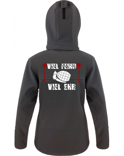 Bestickte Damen Softshell Kapuzenjacke (Viel feind viel Ehr)