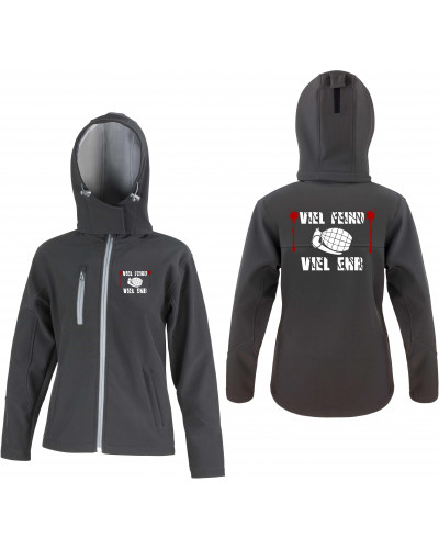 Bestickte Damen Softshell Kapuzenjacke (Viel feind viel Ehr)