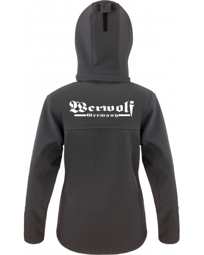 Bestickte Damen Softshell Kapuzenjacke (Werwolf Germany ohne Wolf)