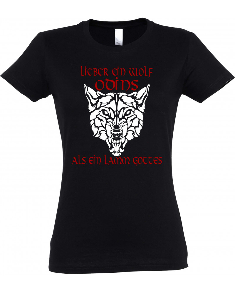 Damen T-Shirt (Lieber ein Wolf Odins als ein Lamm Gottes)