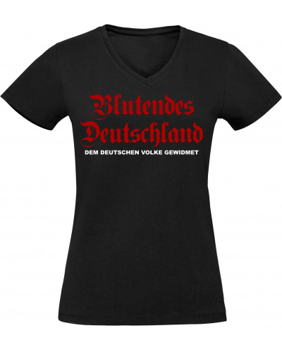 Damen V-Ausschnitt T-Shirt (Blutendes Deutschland)