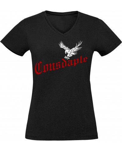 Damen V-Ausschnitt T-Shirt (Consdaple, Adler im Flug)