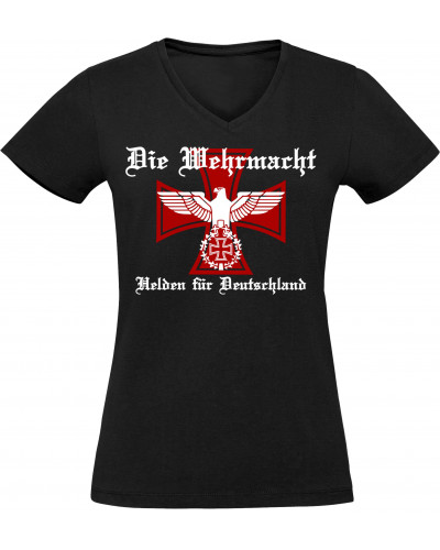 Damen V-Ausschnitt T-Shirt (Die Wehrmacht, Helden für Deutschland)