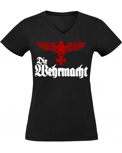 Damen V-Ausschnitt T-Shirt (Die Wehrmacht)