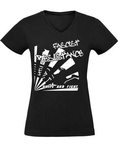 Damen V-Ausschnitt T-Shirt (Fascist Resistance)