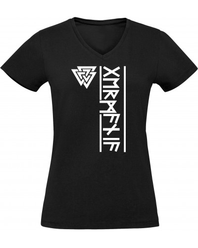 Damen V-Ausschnitt T-Shirt (Germania Runen)
