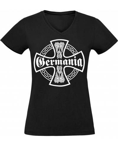 Damen V-Ausschnitt T-Shirt (Germania, Kreuz)