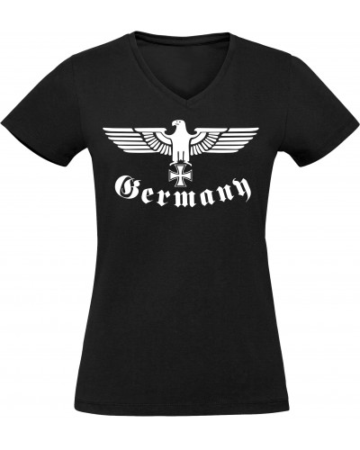 Damen V-Ausschnitt T-Shirt (Germany, Adler)