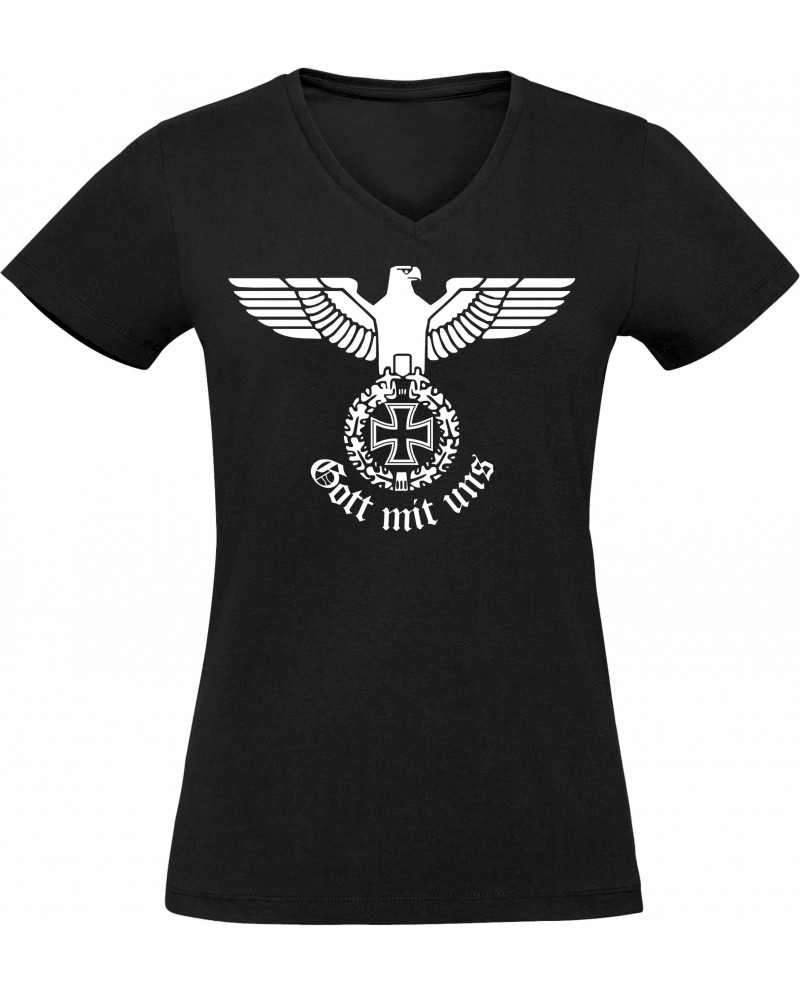 Damen V-Ausschnitt T-Shirt (Gott mit uns)