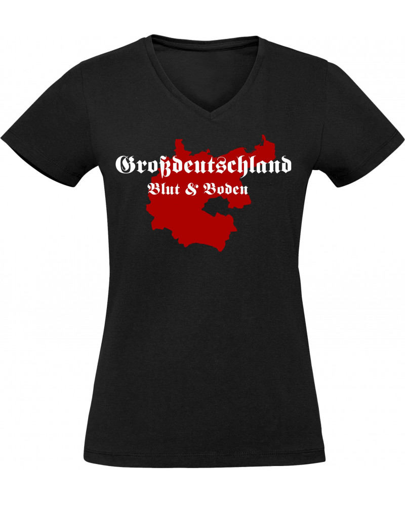 Damen V-Ausschnitt T-Shirt (Großdeutschland Blut&Boden)