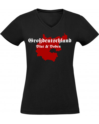 Damen V-Ausschnitt T-Shirt (Großdeutschland Blut&Boden)
