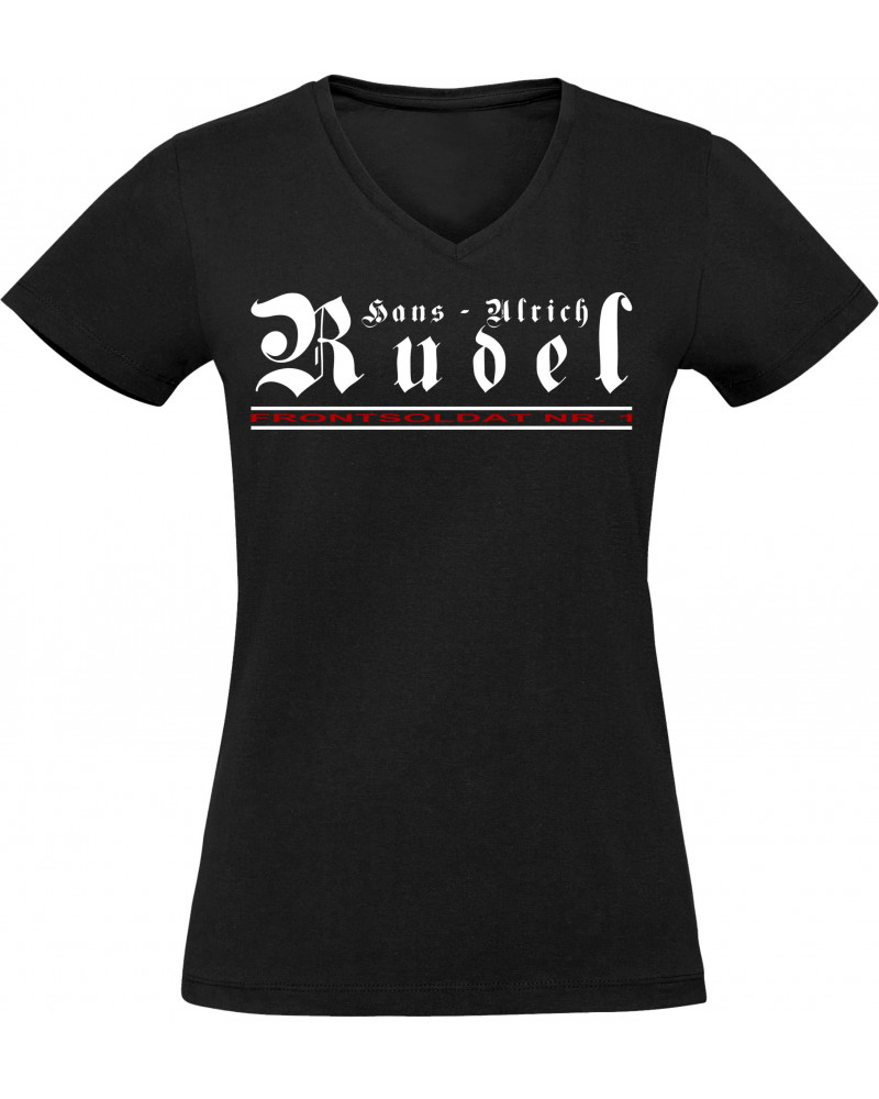 Damen V-Ausschnitt T-Shirt (Hans - Ulrich Rudel, Frontsoldat Nr 1)