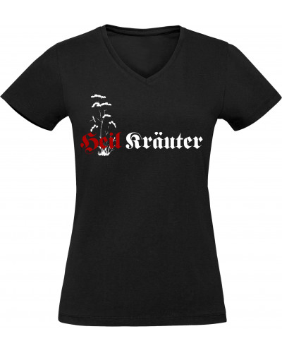 Damen V-Ausschnitt T-Shirt (Heil Kräuter)