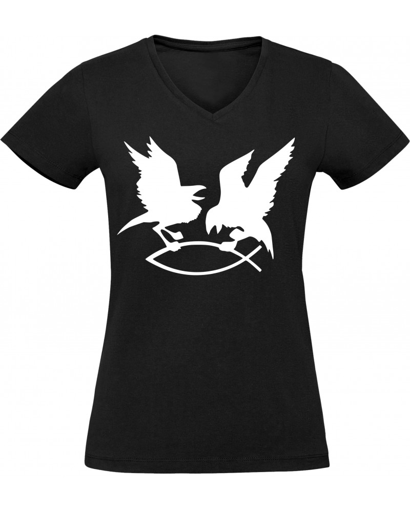 Damen V-Ausschnitt T-Shirt (Hugin Munin)