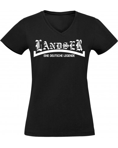Damen V-Ausschnitt T-Shirt (Landser, weiß)