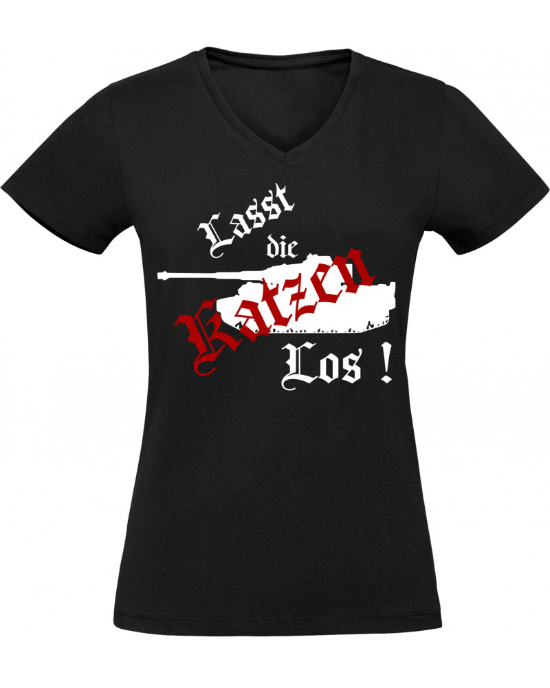 Damen V-Ausschnitt T-Shirt (Lasst die Katzen los)