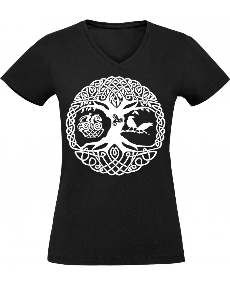 Damen V-Ausschnitt T-Shirt (Lebensbaum)