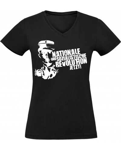 Damen V-Ausschnitt T-Shirt (Nationale und sozialistische Revolution jetzt)