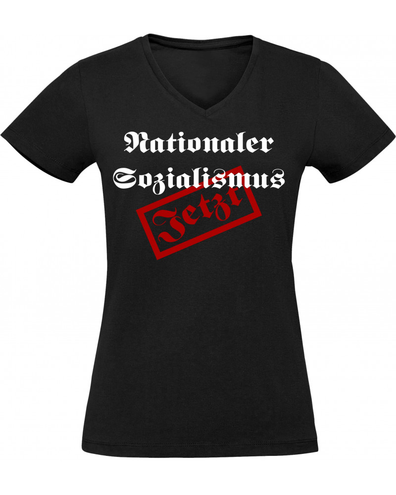 Damen V-Ausschnitt T-Shirt (Nationaler Sozialismus jetzt)