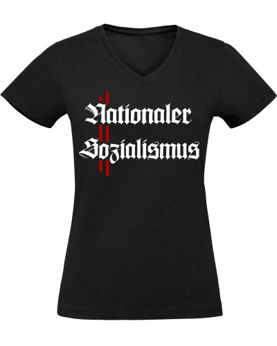Damen V-Ausschnitt T-Shirt (Nationaler Sozialismus)