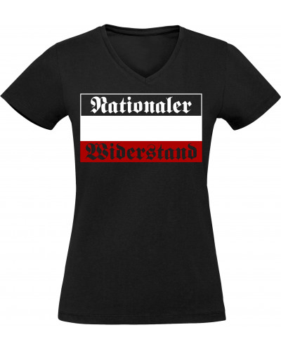 Damen V-Ausschnitt T-Shirt (Nationaler Widerstand)