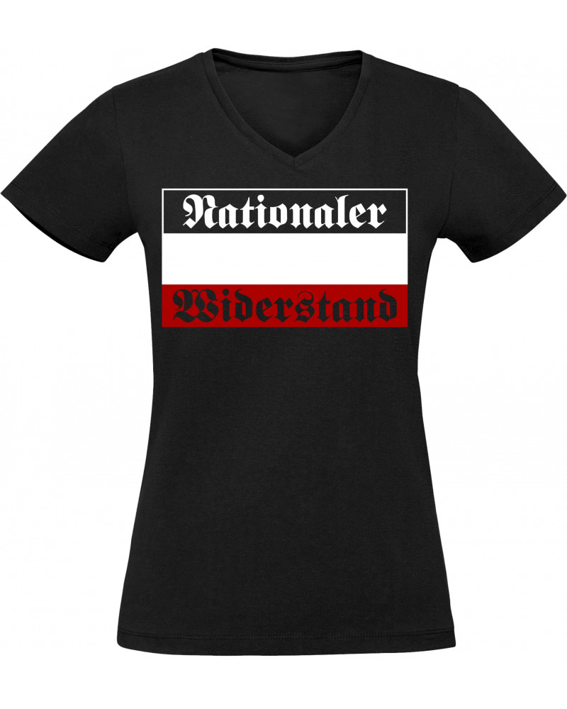 Damen V-Ausschnitt T-Shirt (Nationaler Widerstand)