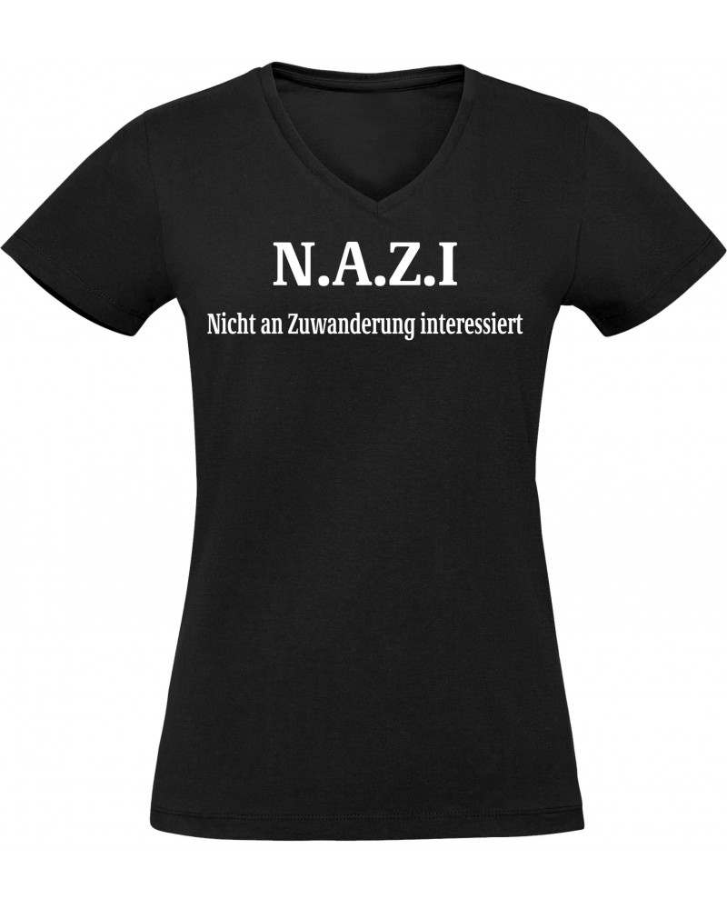 Damen V-Ausschnitt T-Shirt (Nazi nicht an Zuwanderung interessiert)