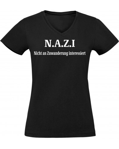 Damen V-Ausschnitt T-Shirt (Nazi nicht an Zuwanderung interessiert)