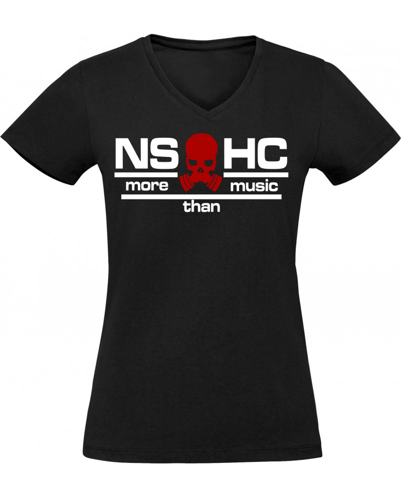 Damen V-Ausschnitt T-Shirt (NS HC, more than music)