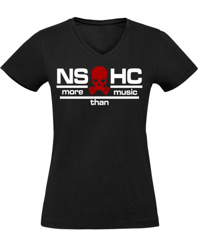 Damen V-Ausschnitt T-Shirt (NS HC, more than music)