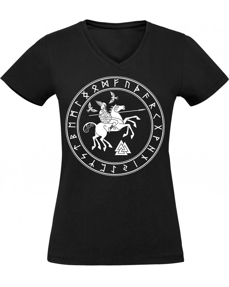 Damen V-Ausschnitt T-Shirt (Odin und Sleipnir)