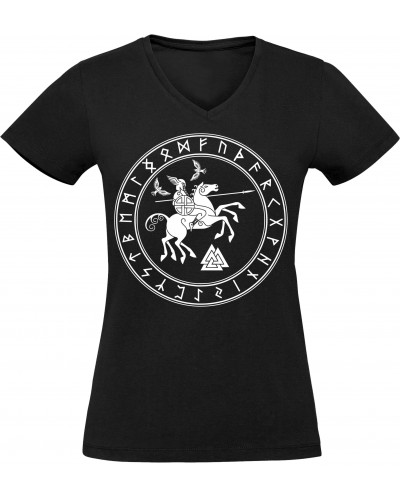 Damen V-Ausschnitt T-Shirt (Odin und Sleipnir)