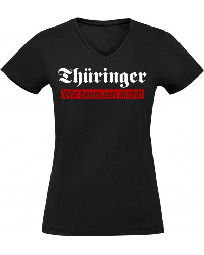 Damen V-Ausschnitt T-Shirt (Thüringer, wir bereuen nicht)