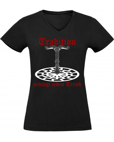 Damen V-Ausschnitt T-Shirt (Tradition schlägt jeden Trend)