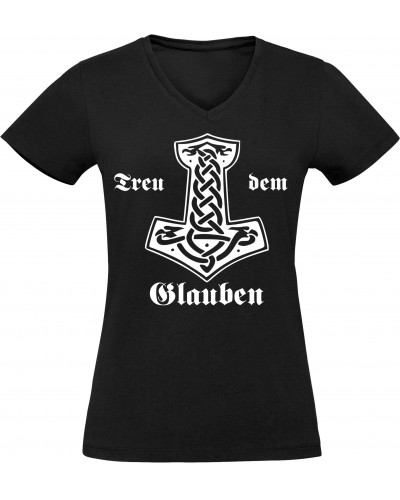 Damen V-Ausschnitt T-Shirt (Treu dem Glauben)