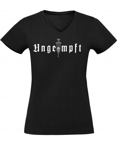 Damen V-Ausschnitt T-Shirt (Ungeimpft, Einfarbig)