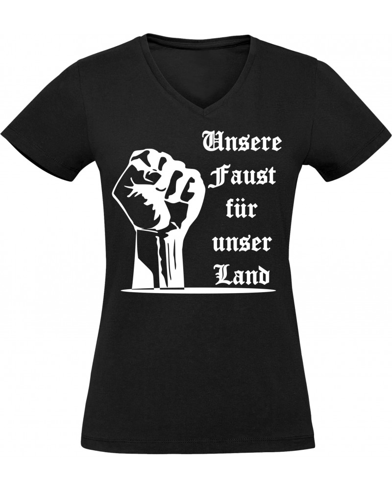 Damen V-Ausschnitt T-Shirt (Unsere Faust für unser Land)