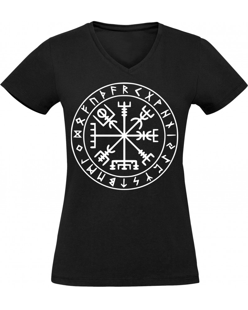 Damen V-Ausschnitt T-Shirt (Vegvisir)