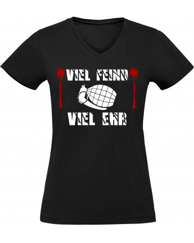 Damen V-Ausschnitt T-Shirt (Viel feind viel Ehr)