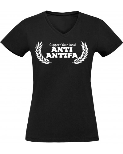 Damen V-Ausschnitt T-Shirt (Anti-Antifa)