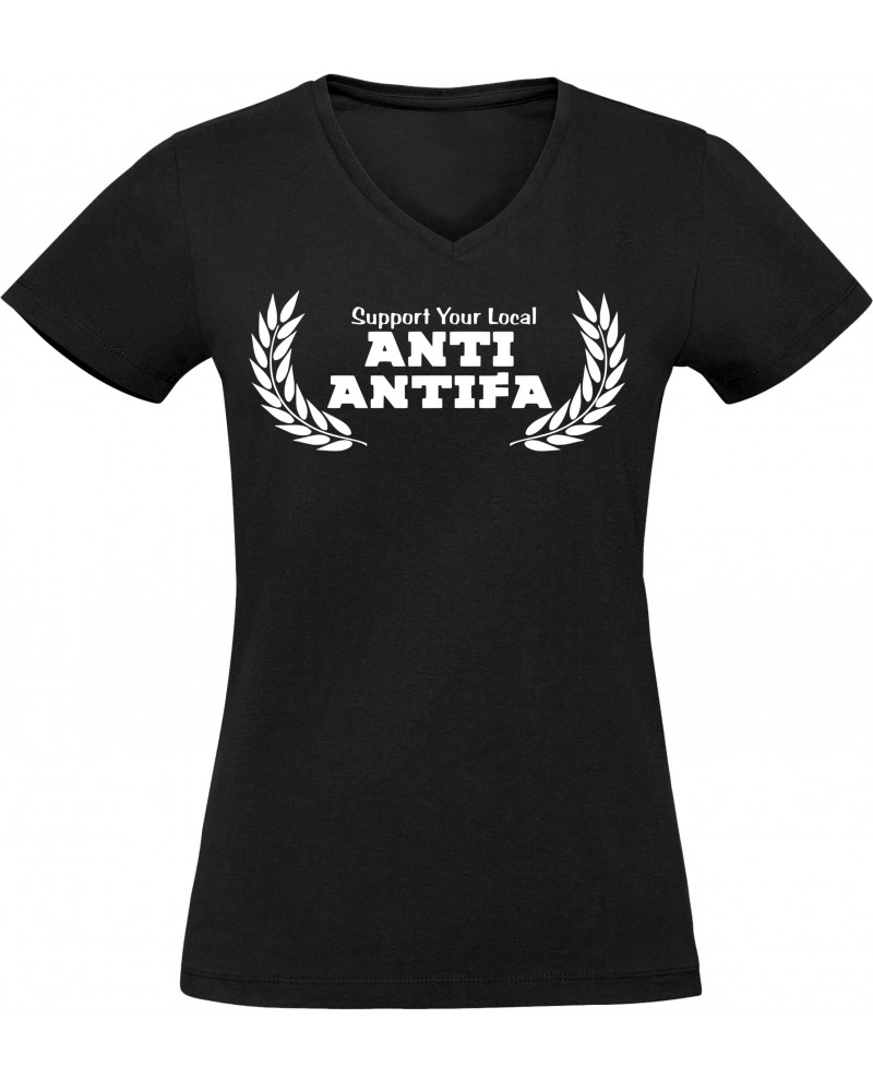 Damen V-Ausschnitt T-Shirt (Anti-Antifa)